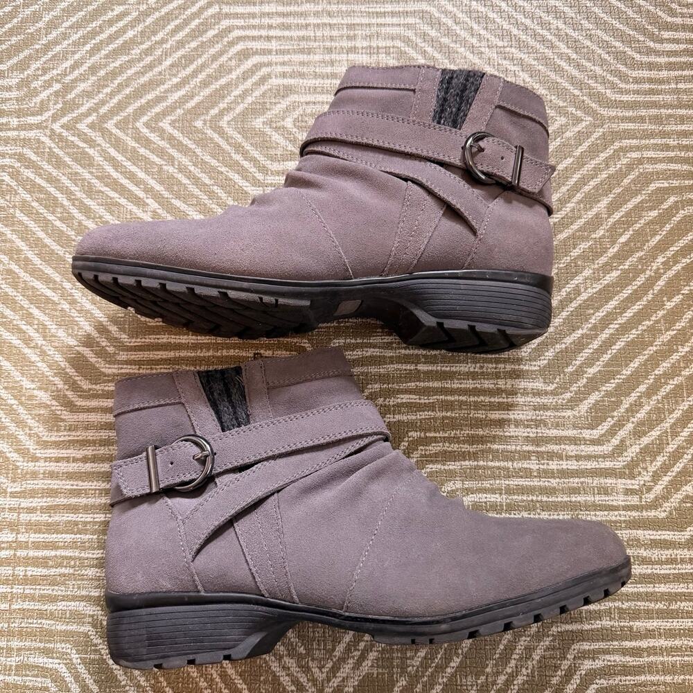 Sporto Women’s Gray Faux Suede Ankle Boots Buckle Side Zip Comfort Size 10